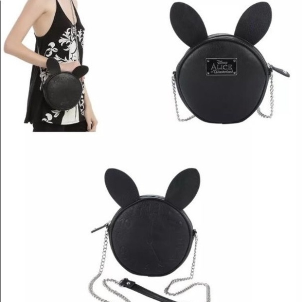 ALICE IN WONDERLAND BLACK RABBIT CLOCK CANTEEN BAG
